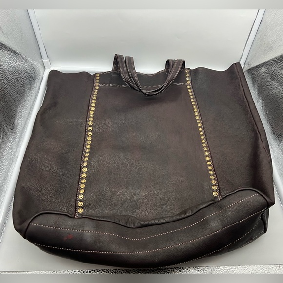 3RD FLOOR Made in Italy Dark Brown Reddish Leather Embellished Oversized XL Tote - Picture 5 of 17